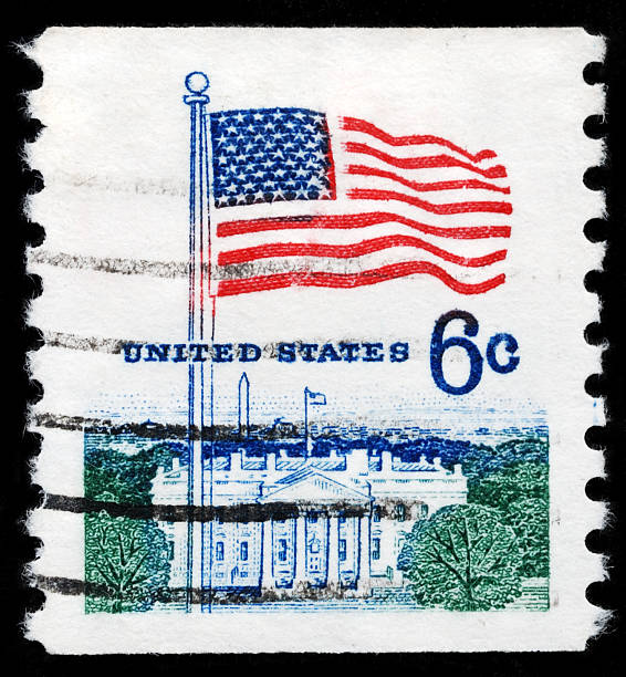 istock Vintage canceled stamp six cent American flag 182799442