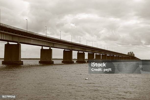 Storstrømsbroen Bridge Part Of The Vogefluchtslinie Bw Sepia Stock Photo - Download Image Now