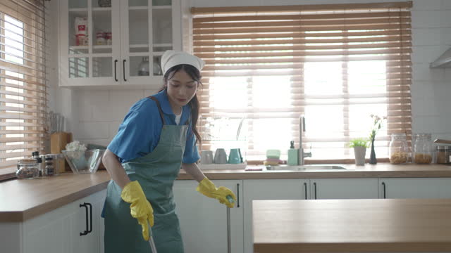 Housekeeping staff clean the house.