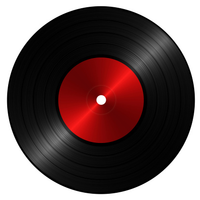 vinyl record retro sound on black gradient background with reflection 3d