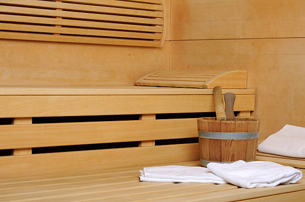 istock Water bucket with ladle in a sauna 182800587