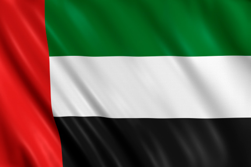Flag of united arab emirates waving with highly detailed textile texture pattern