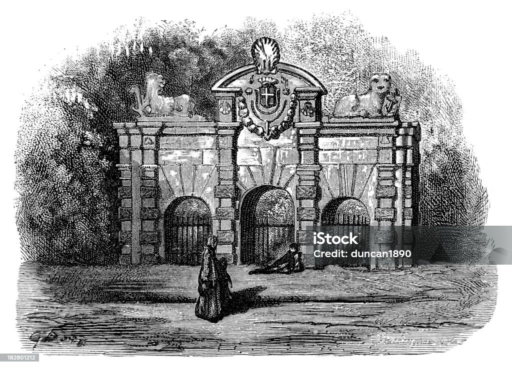 Victorian London – Buckingham Gate - Lizenzfrei Buckingham Palace Stock-Illustration
