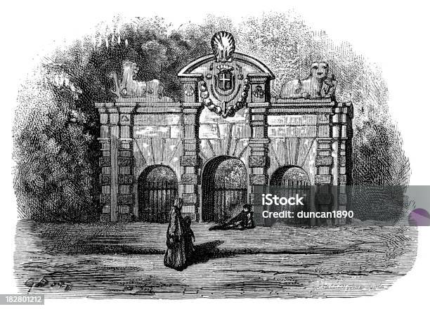Vetores de Victorian Londresbuckingham Gate e mais imagens de Portão - Portão, Palácio de Buckingham, Água-forte - Produção artística