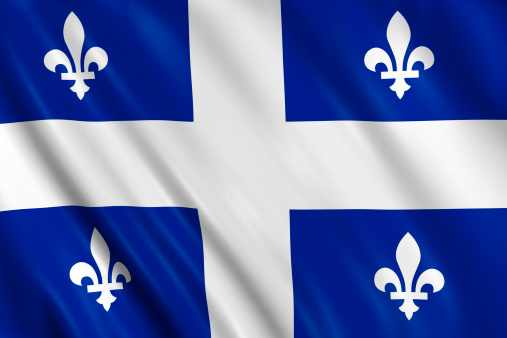 flag of quebec waving with highly detailed textile texture pattern