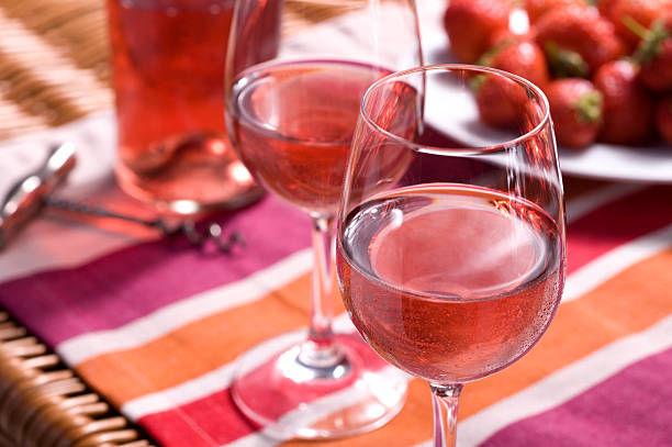 istock Rose wine picnic with glasses and strawberries 182801413