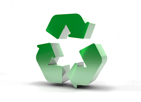 Green colored 3D recycling icon standing on white background. / You can see the animation movie of this image from my iStock video portfolio. Video number: 1818000876