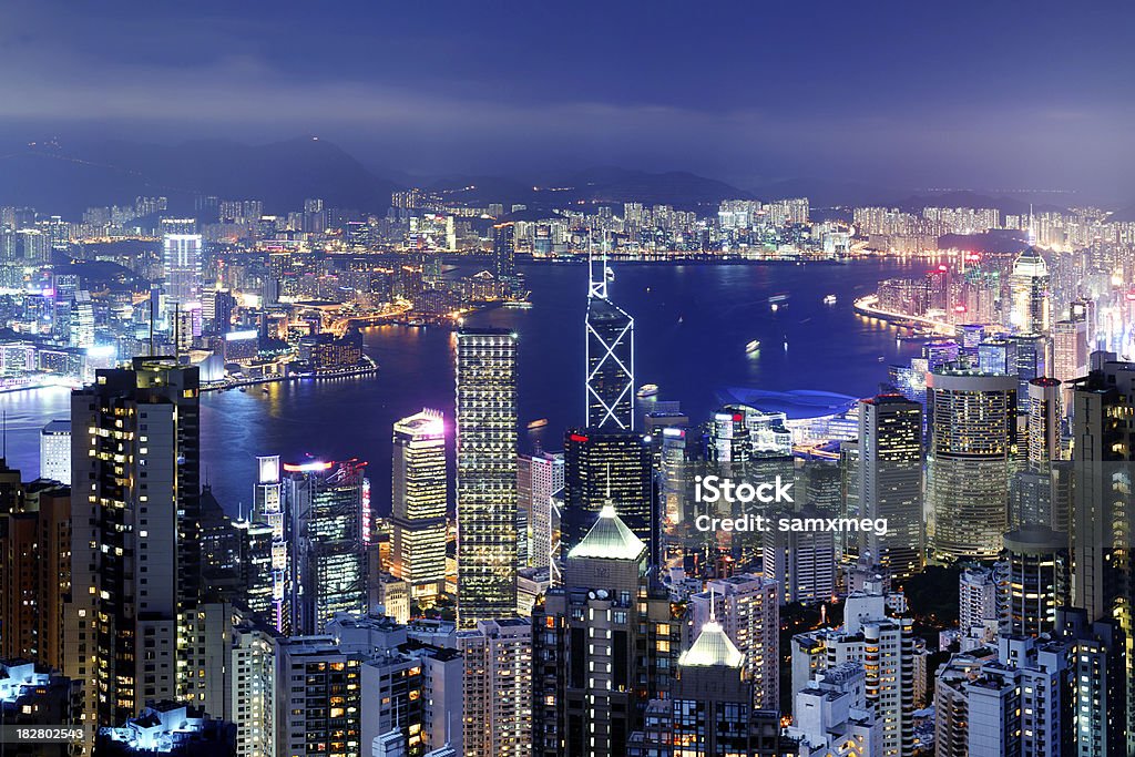 Hong Kong Victoria Harbor at Night  Bank of China Tower - Hong Kong Stock Photo