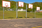 Basketball hoops at various heights