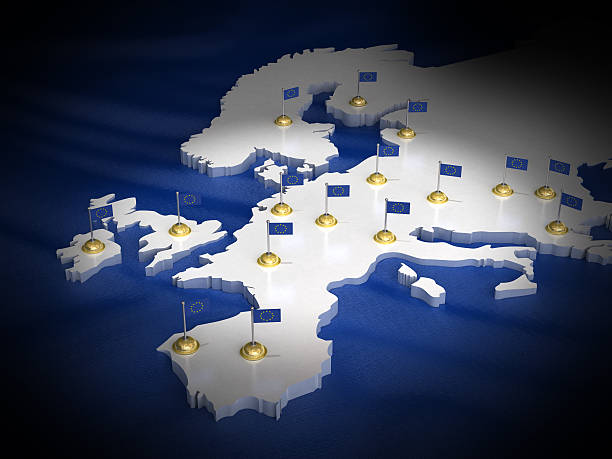 유럽 연합 의 지도 - belgium map flag three dimensional shape 뉴스 사진 이미지