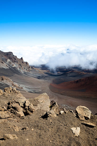 할레아칼라 국립 공원 화산 분화구 풍경, 마우이, 하와이 - haleakala national park badlands maui extreme terrain 뉴스 사진 이미지