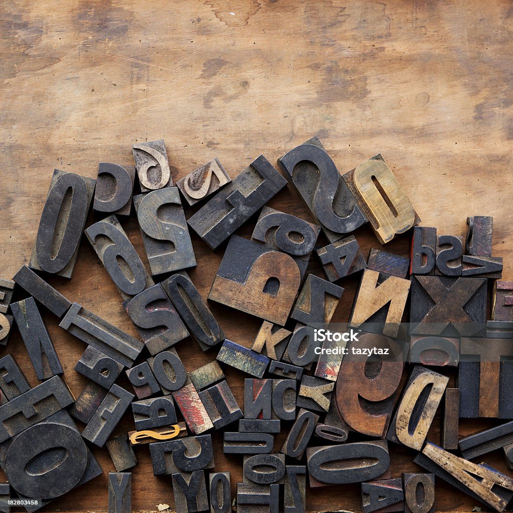 Random Press Blocks Square Composition Press Blocks.Canon 5D Mark2 Alphabet Stock Photo