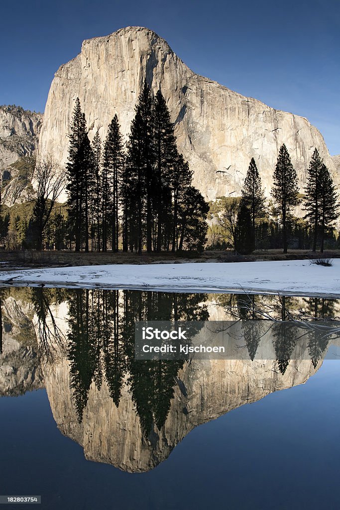 El Capitan reflets avec des Silhouettes d'arbre - Photo de Californie libre de droits