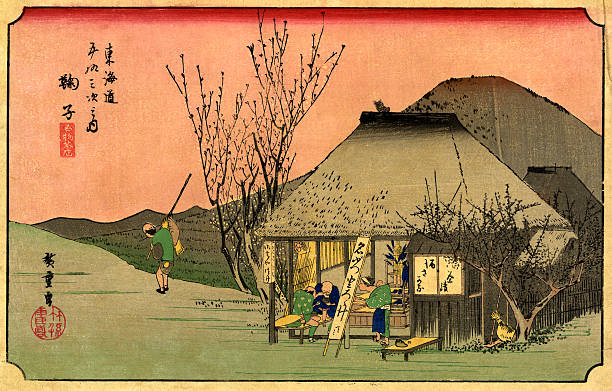 japanese woodblock wydrukować przez hiroshige - asian cuisine illustrations stock illustrations