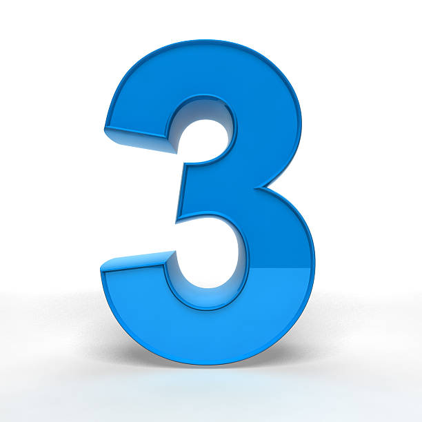 Large 3D model of a blue number three The Number 3 isolated on white 3d number stock pictures, royalty-free photos & images