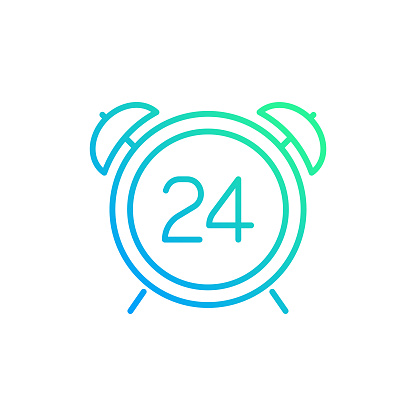 24 Hours Gradient Line Icon. The Icon is suitable for web design, mobile apps, UI, UX, and GUI design.