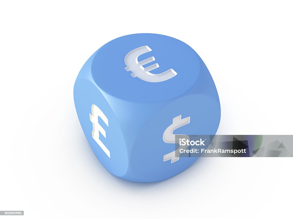 Moeda Euro, libra dólar Blue dados - Foto de stock de Acaso royalty-free