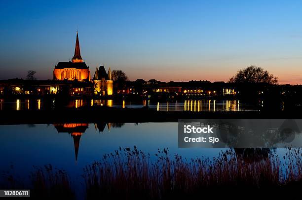 Church And Tower By Night Stock Photo - Download Image Now - Cathedral, Church, Color Image