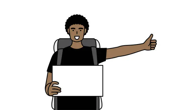 Vector illustration of African-American man hitchhiking with a smile