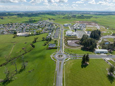 Aerial view Temple view town near Hamilton, New Zealand