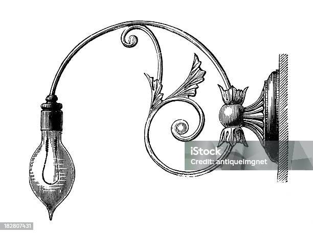 19th Century Engraving Of An Ornate Wall Lamp Stock Illustration - Download Image Now - Antique, Drawing - Art Product, Electric Lamp