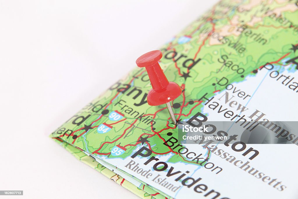 Travel Destination Boston Travel Destination Boston with Pin on MapTravel/Map Lightbox Boston - Massachusetts Stock Photo