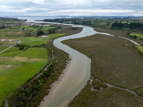Aerial shot of a riverbed in Auckland, New Zealand