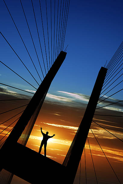 xxl freudige feierlichkeit mann silhouette - applauding contemplation praying arms outstretched stock-fotos und bilder