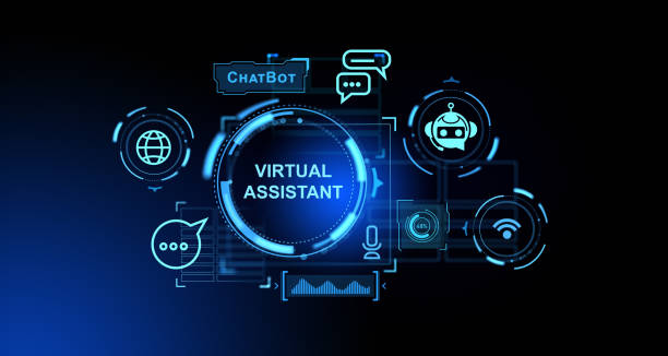 istock Virtual assistant hologram and social media icons, AI and chat bot communication 1828082696