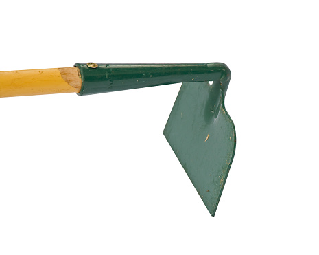 The head of a used small garden hoe with clipping path.