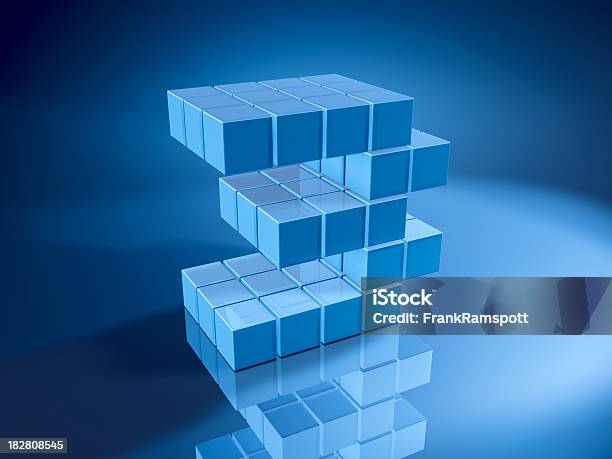 Numero Tre Blu Cubi - Fotografie stock e altre immagini di Cubo - Cubo, Pixellato, A forma di blocco