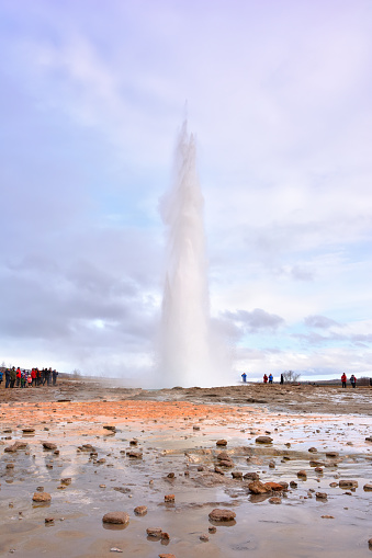 Strokkur geyser erupting. Geysir, Haukadalur, Iceland