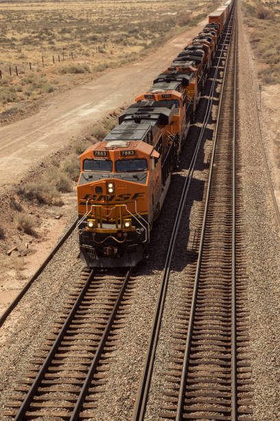 Long railway train on Southern railway in New Mexico