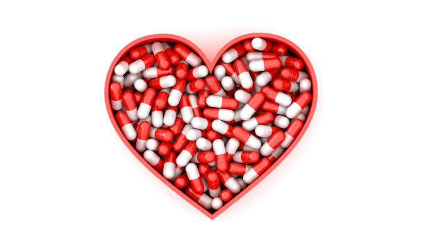 istock Heart shape container with pills isolated on the white background. Pharmaceutical advertising template 1828091226