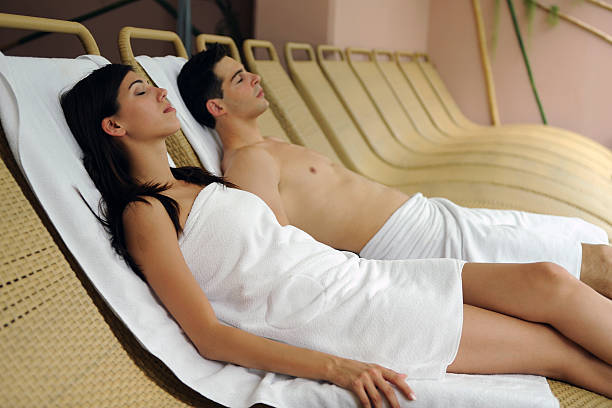 istock Couple relaxing after sauna 182809620