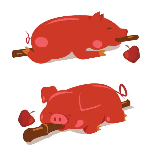 Vector illustration of Savoring Tradition: Vector Art Set Showcasing the Culinary Delight of Filipino Lechon