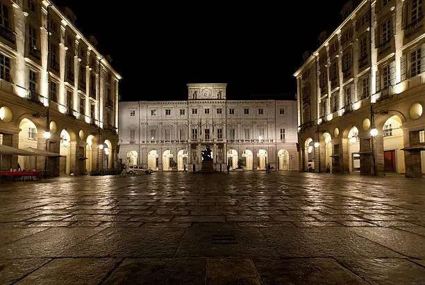 Turin: night view of the City Hall.