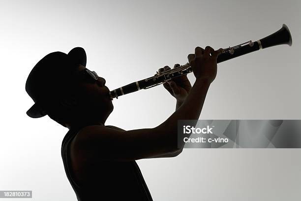 Silhouette Di Un Clarinettista - Fotografie stock e altre immagini di Clarinetto - Clarinetto, Jazz, Sagoma - Controluce