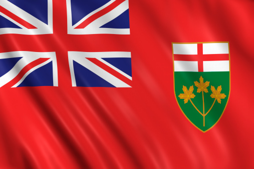 flag of ontario waving with highly detailed textile texture pattern