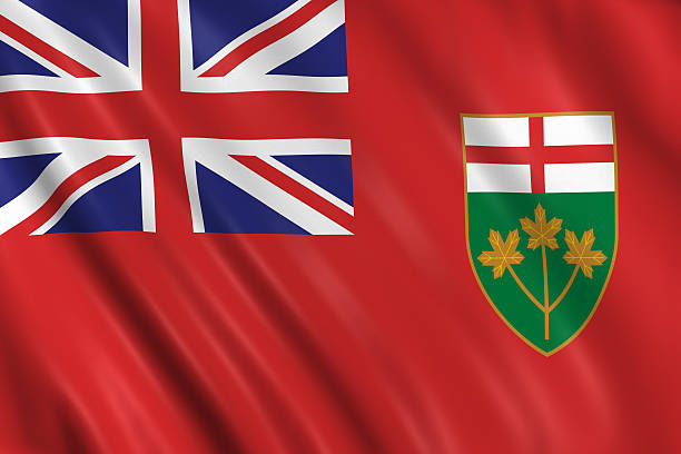 flag of ontario flag of ontario waving with highly detailed textile texture pattern ontario flag stock pictures, royalty-free photos & images