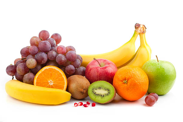 mezcla de frutas - plátano fruta tropical fotos fotografías e imágenes de stock
