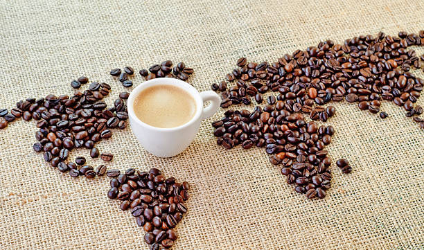 istock Coffee world map and a cup of espresso 182811003