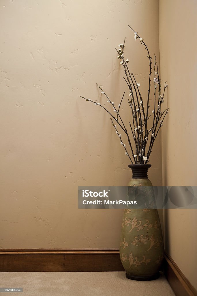 Organic Tope Vase in corner of stairway Application Form Stock Photo