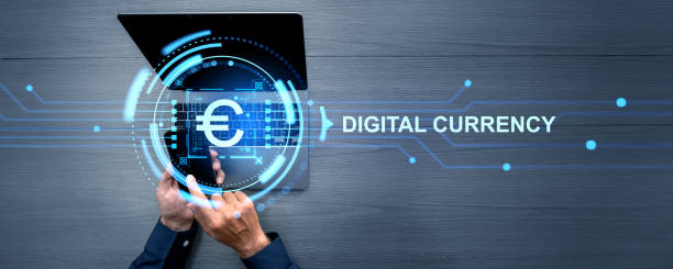 istock Man hands with phone and laptop, digital Euro, top view 1828113873