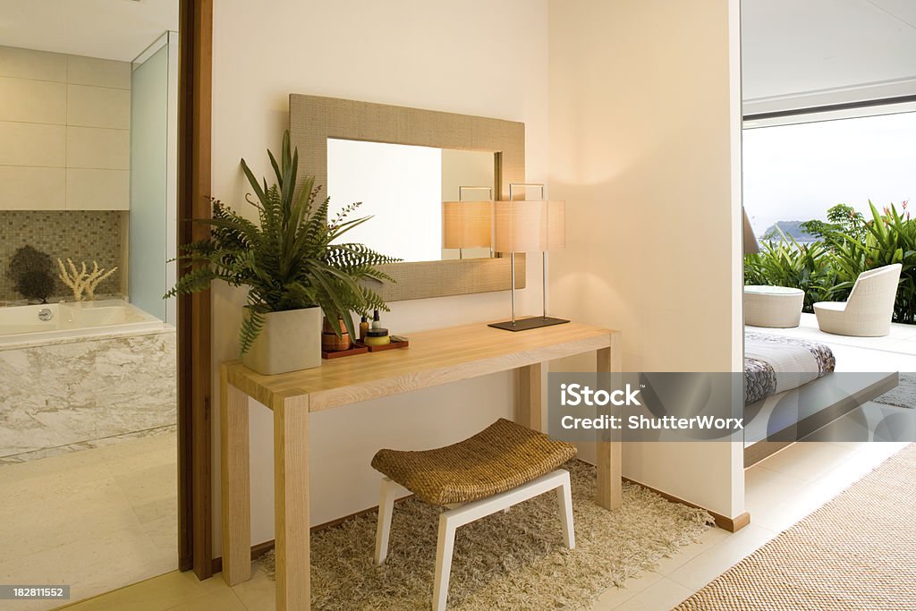 Modern Bedroom Modern Bedroom & Bathroom. Mirror - Object Stock Photo
