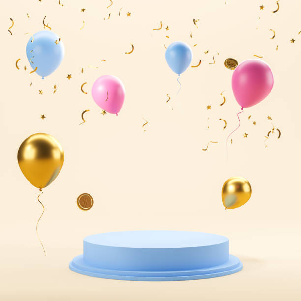 istock Round product display podium with balloons 1828120223