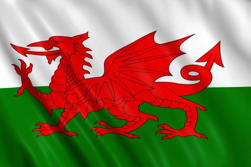 Flag of wales waving with highly detailed textile texture pattern
