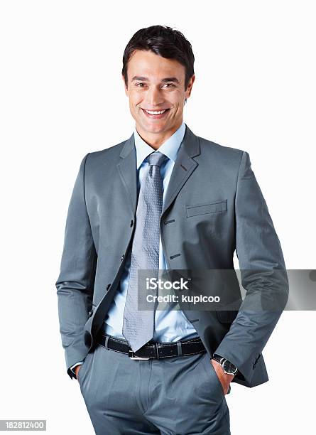 Successful Business Man With Hands In Pockets Against White Stock Photo - Download Image Now