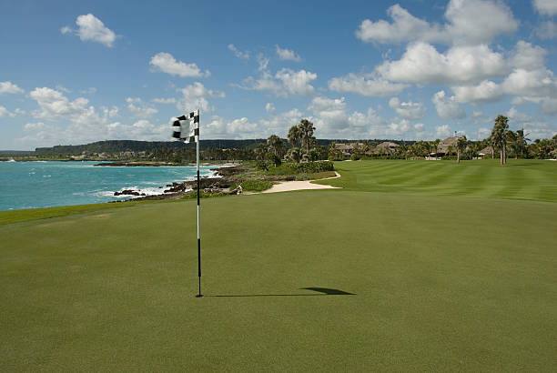 istock Golf Course with Ocean View, Flag and Putting Green 182812824
