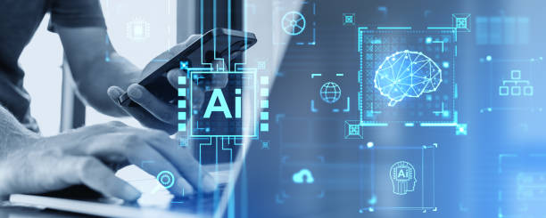 istock Man hands with smartphone and laptop AI chip brain interface 1828130331